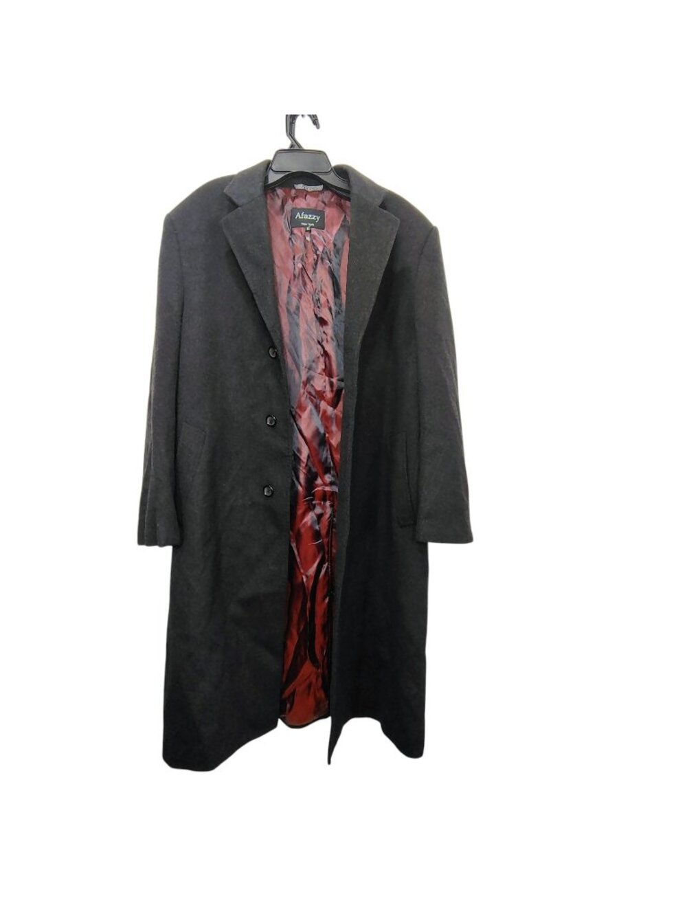 Afazzy New York Mens Size 44 Black Cashmere Blend Overcoat Button Down
